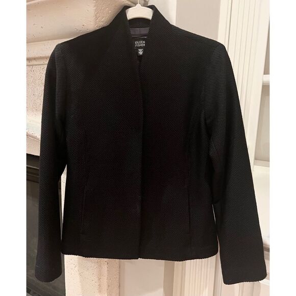 Eileen Fisher Jackets & Blazers - Eileen Fisher Women’s Virgin Wool Hidden Hook Closure Black Blazer Jacket  Sz XS
